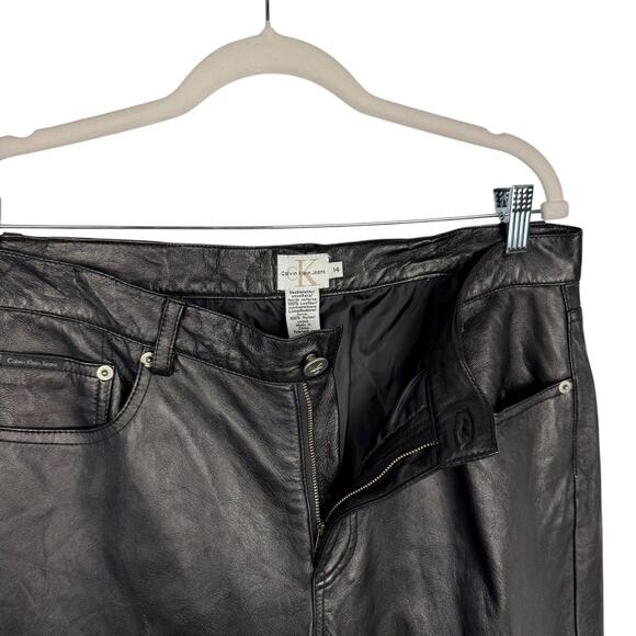 Calvin Klein Jeans Vintage 90s Y2K 100% Leather Soft Flexible Lined Pants Sz 14 - Picture 10 of 14